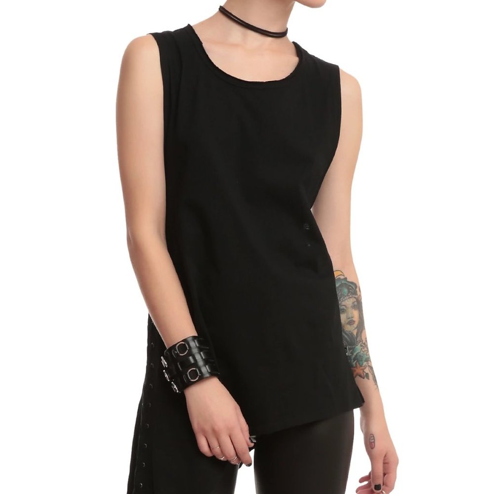 Joan Jett Tripp NYC Womens Black Asymmetrical Tank